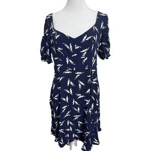Maeve Anthropologie Navy Blue White Leaf Print Sweetheart Mini Dress Size 8